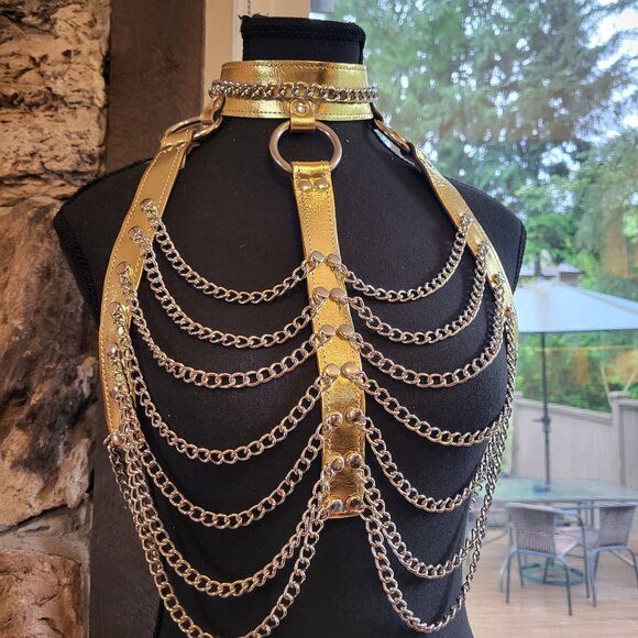 NWOT Leather Chain Chest Harness Bra Festival Leather Top - Picture 3 of 9